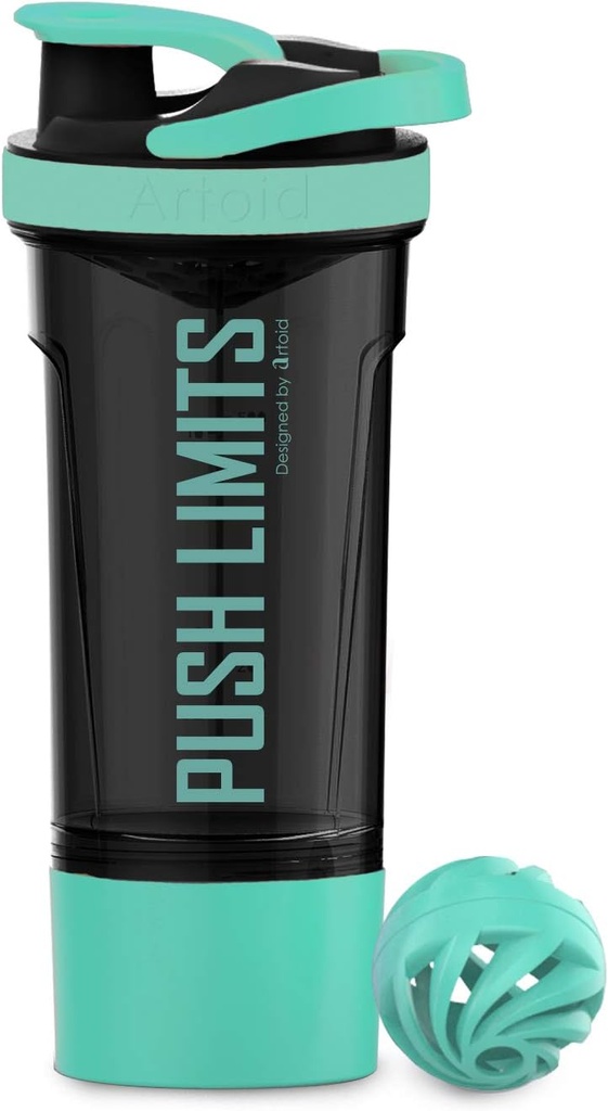 Artoid Mode 24Ounce חלבונים Shaker בקבוק, טכנולוגיית שילוב כפולה, BPA חינם, Aqua Green / Black