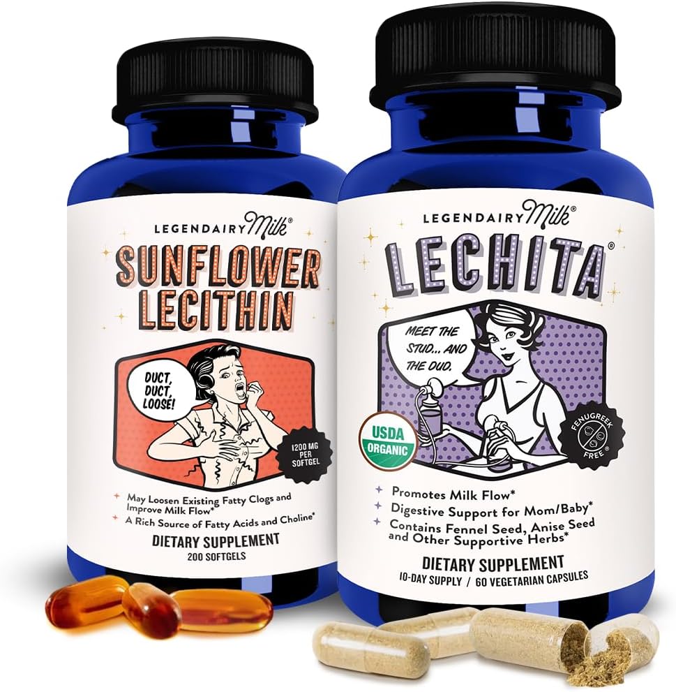 Legendairy Milk Sunflower Lecithin + Lechita - תוספי הנקה להגדלת אספקת החלב ו- Clogged Milk Docts - תוסף להורדת חלב Flow ו- Boost Milk Production