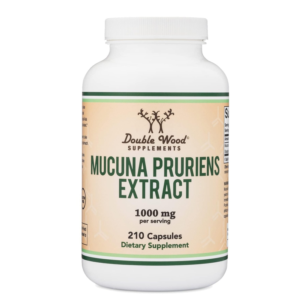 Mucuna Pruriens לחלץ קפסולות - Dopamine Boosting תוסף - 210 Count, 1,000 מ"ג פריון, 20% (מ Velvet Bean) (עבור Mood ומוטיבציה תמיכה) צד שלישי נבדק על ידי Double Wood