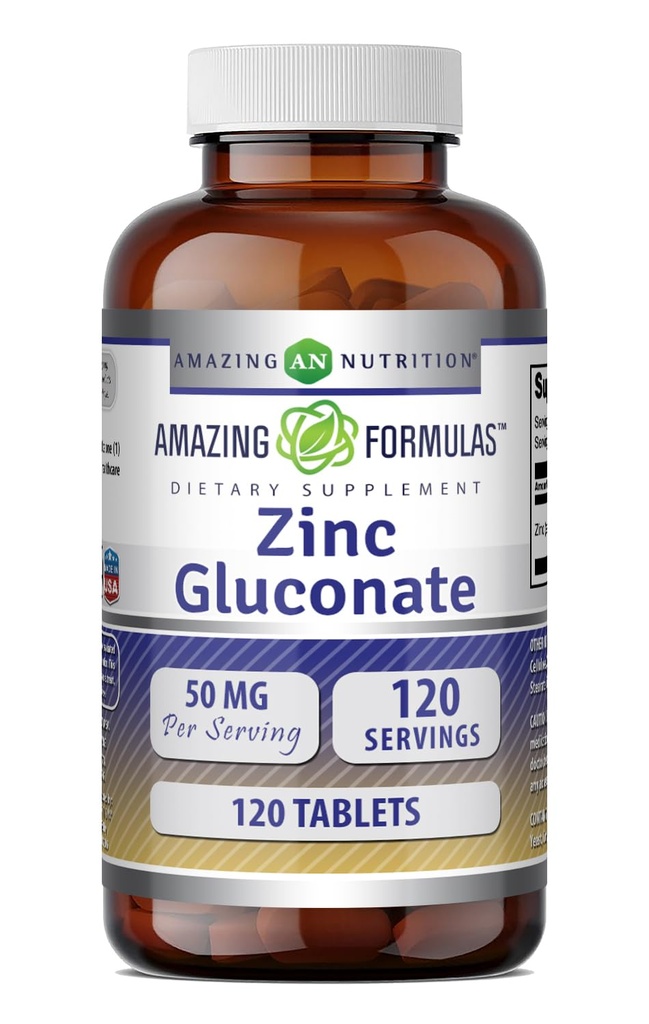 פורמולה מדהימה Znc Gluconate תוסף | 50 Mg Per Serve | Tablet | Non-GMO | Gluten-Free | Made in USA (120 Count)