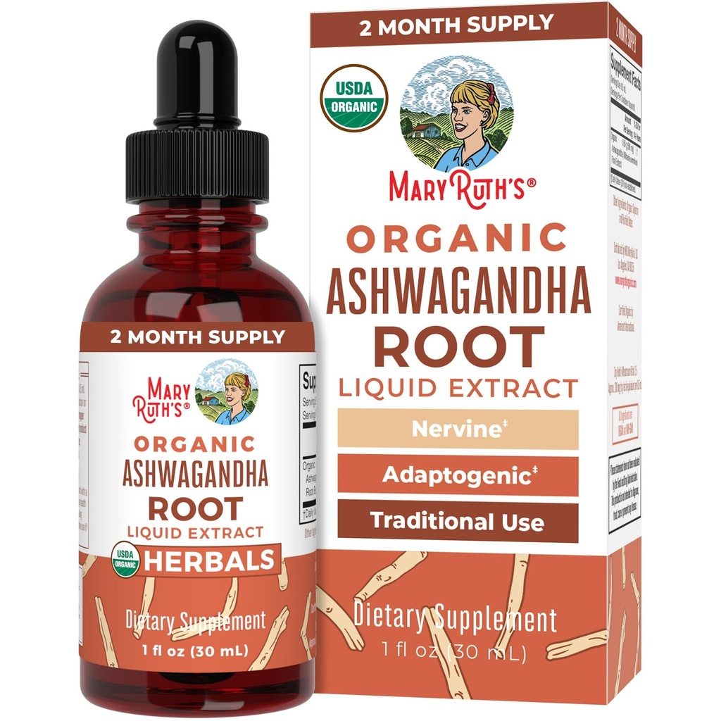 MaryRuth Organics Ashwagandha Root | USDA אורגני Ashwagandha נוזל טיפות | Stress Relief, Natural Calm, מרגיעה ו- Mood Support Supplement