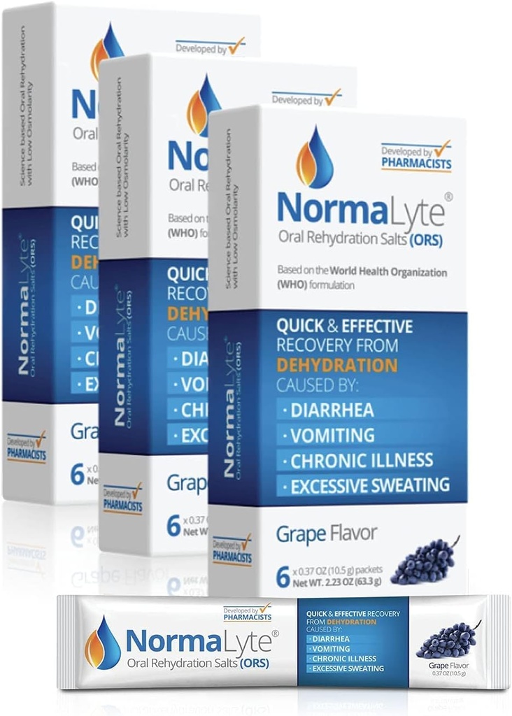 NormaLyte Oral Rehydration Salts-18 Sticks Packs (Yields 500mL per Pack)-Grapes