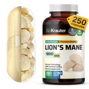BIO KRAUTER Lions Mane תוספי 1800 מ"ג - 250 הרוזן - תוספי אבקת Lions Mane עבור תמיכה המוח - 3 חודשים אספקה - No Fillers