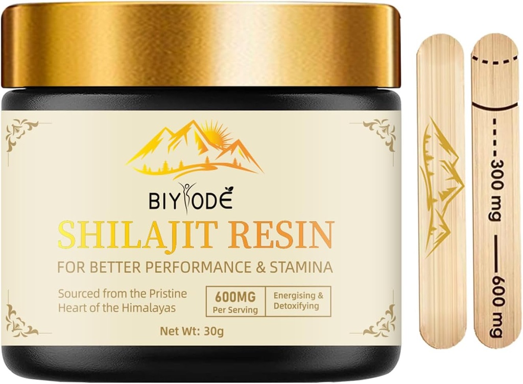 600mg Shilajit ההימלאיה Shilajit Resin - Pure Gold כיתה 100% אורגני Shilajit עם Fulvic Acid & 85 + Trace מינרלים מורכבים עבור אנרגיה & Immune תמיכה עבור גברים ונשים 30 גרמות (1 Pcs)