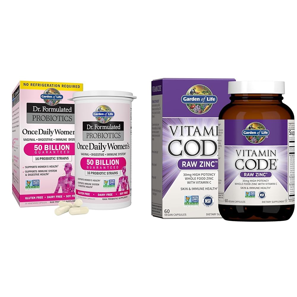 גן של Life & Zinc תוספי 30 מ"ג High Potency Raw Zinc ותוסף ויטמין C Multimineral, ויטמין Code / Trace מינרלים & Probiotics for Skin Health & Immune Support, 60 קפסולות טבעוניות