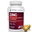 ד"ר ברג זינוק 30 מ"ג מוגדל עם מגנזיום, ויטמין D3, Selenium ו-Copper - תוספי Zinc עבור גברים ונשים - צ'אד זינוק עבור Immune, Skin, שיער וציפורים תמיכה * - 60 קפסולות