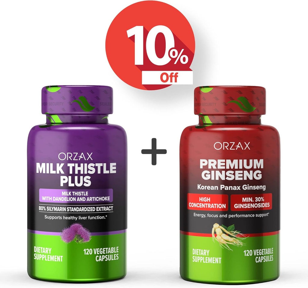 OrZAX חלב Thistle Plus 120 קפסולות ו- Premium גינזנג 120 קפסולות גונדנט, Bundle