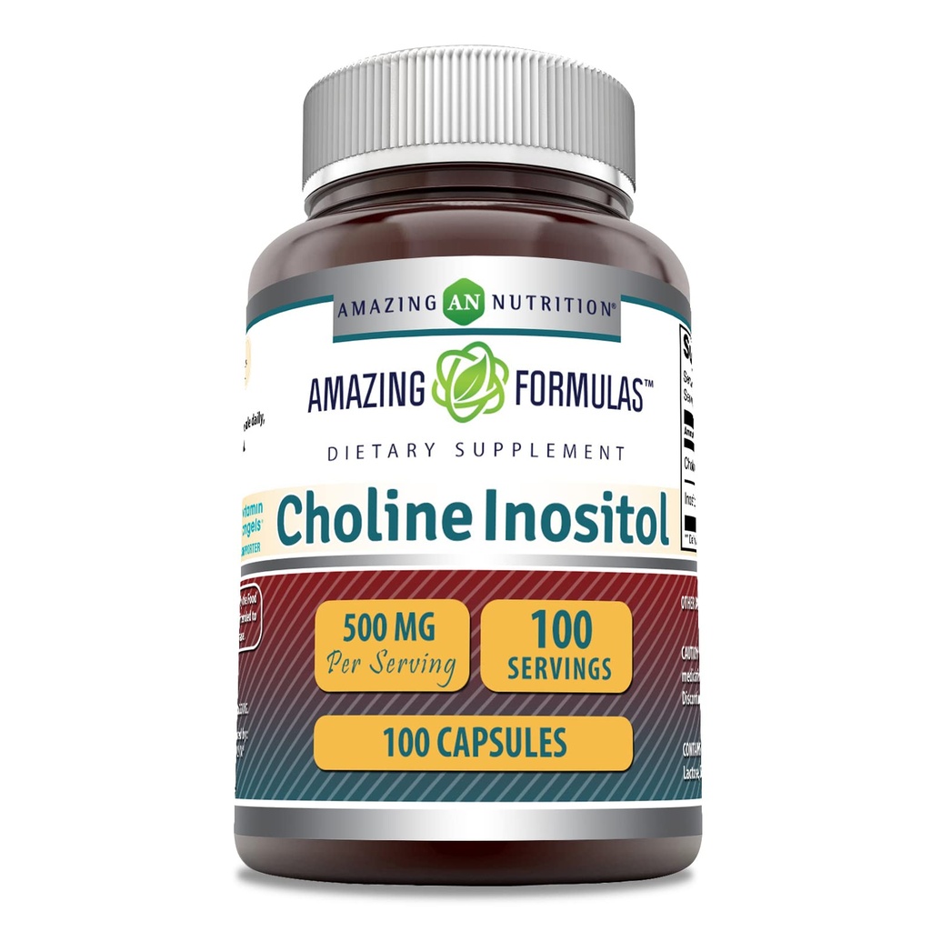פורמולות מדהימות Choline & Inositol 500 תוסף Mg | קפסולות | Non-GMO | Gluten-Free | Made in USA (1 Pack | 100 Count)