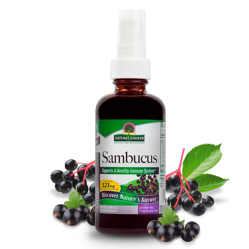 תשובתי של הטבע Sambucus Spray | תומך במערכת בריאות של Immune | התמזג עם סליפרי אלם, סייג' & Echinaea | אלכוהול חינם, ללא תשלום, מוסמך כשר וללא תוספת