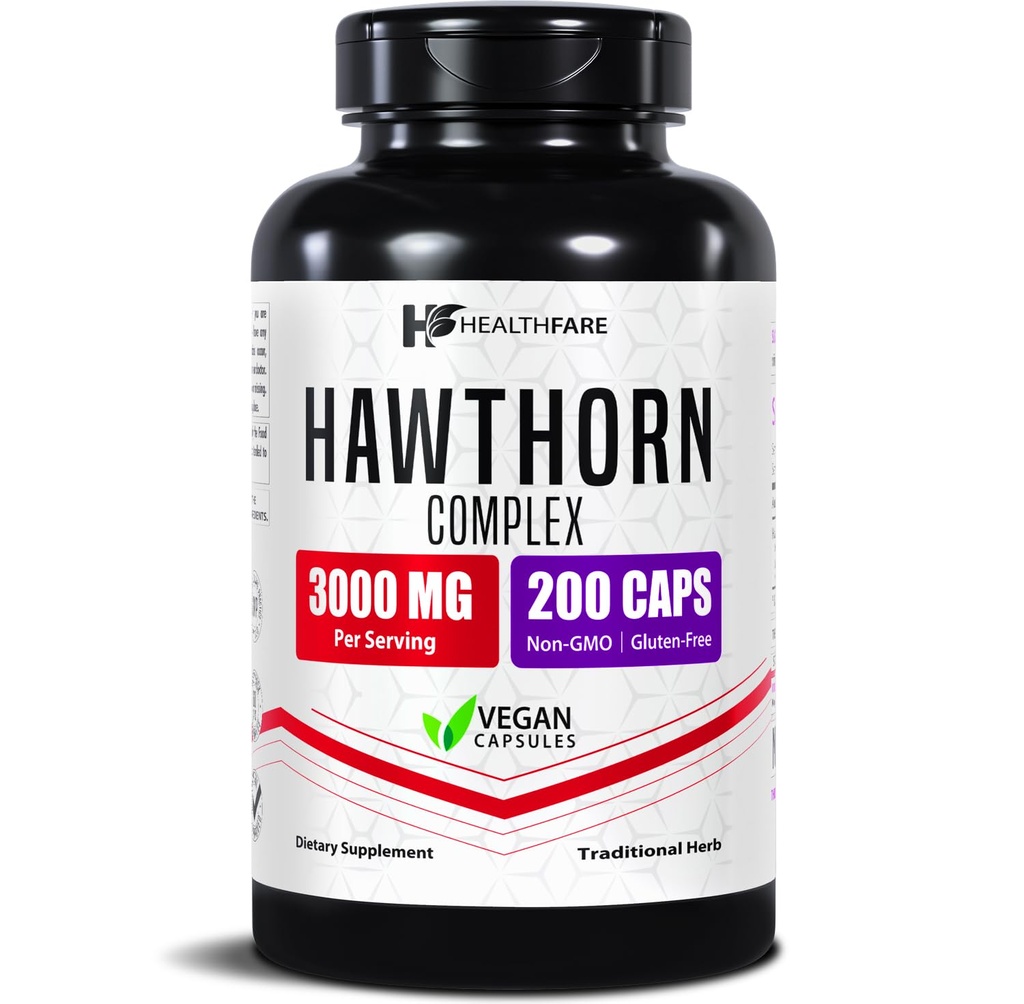 Healthfare הותורן ברי תוספת של 3,000 מ"ג | תוספת עוצמה Herbal Formula | 200 קפסולות טבעוניות | תמיכה בריאות הלב & Circulatory | Non-GMO, Gluten-Free | Made in USA