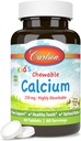 קרלסון - Calcium Chewable של Kid, 250 מ"ג, Highly Absorbable, Bone & שיניים תמיכה, Optimal Wellness, Natural Vanilla Flavor, 60 טבליות