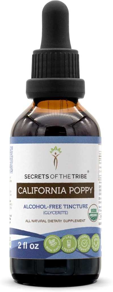 California Poppy USDA Organic Tincture | Alcohol-FREE Extracts, High-Potency Herbal Drops | Made From 100% מוסמך אורגני קליפורניה פופפי (Escholzia Californica) Dried Herb ופרח (2 oz)