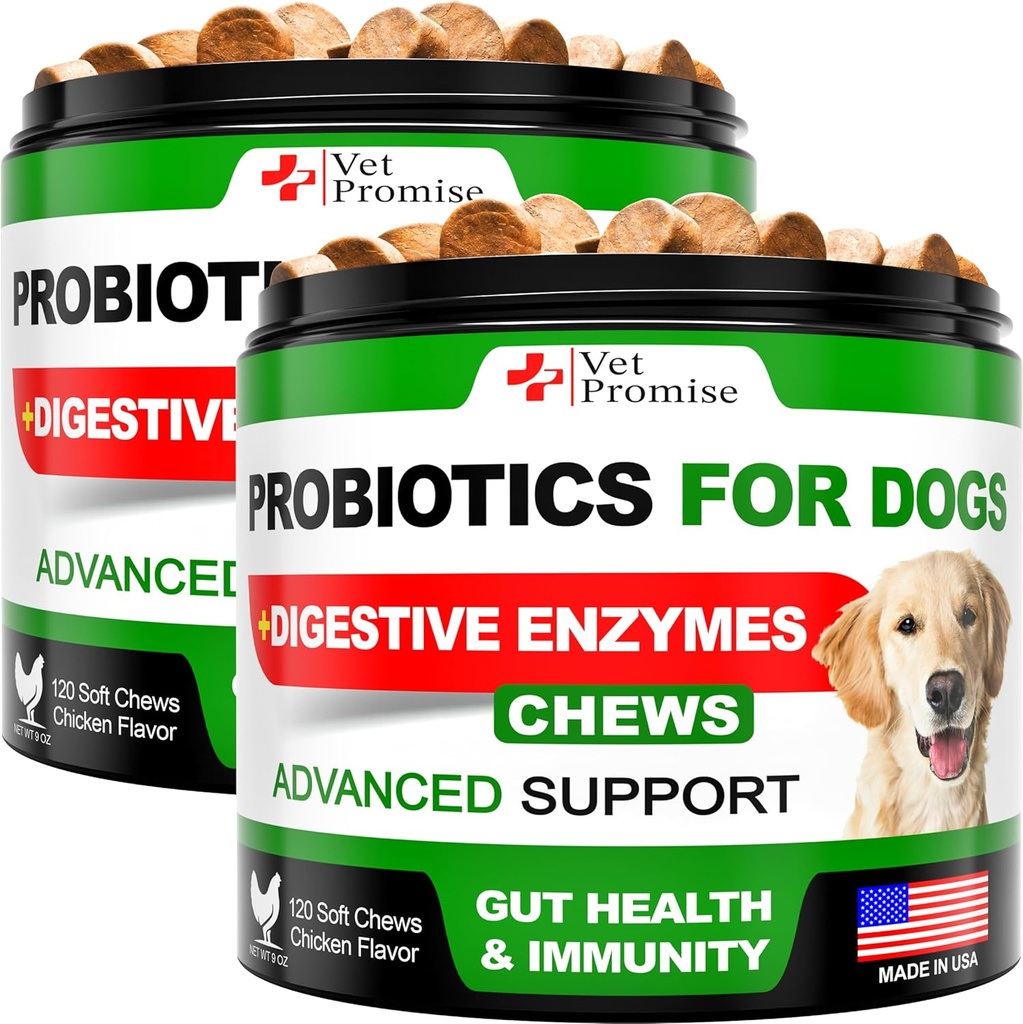 (2 Pack) פרוביוטיקה לכלבים - כלב פרוביוטיקה ו Enzymes for Gut Health, Itchy Skin, Allergies, Immunity, Yeast Balance - Prebiotics - צמצום שלשולים, גז - 240 צ'יפס פרוביוטיים לכלבים
