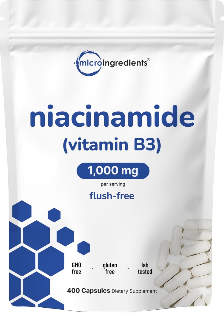 ויטמין B3 Niacinamide 500 מ"ג פר קפסולה, 400 קפסולות | 1000 מ"ג פלוש חינם Niacin Per משרת, Essential B ויטמין: Skin Care Health & Energy Support