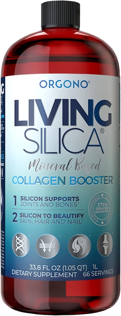 Orgono Living Silica Collagen Booster | טבעונית המבוססת על סיליקה | תומך בהפקה בריאה של שיתוף פעולה ועצמות, Glowing Skin, Strong Hair & Nails | 33.8 Fl Oz