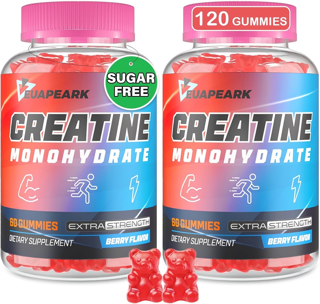 Creatine Monohydrate חניכיים, Pre-Workout Chewables תוספת לנשים וגברים, Creatine Monohydrate עם טאורין & B6 - עבור שריר, כוח, אנדורנס ואנרגיה, טבעוני (Berry, 120 מסטיקנים)
