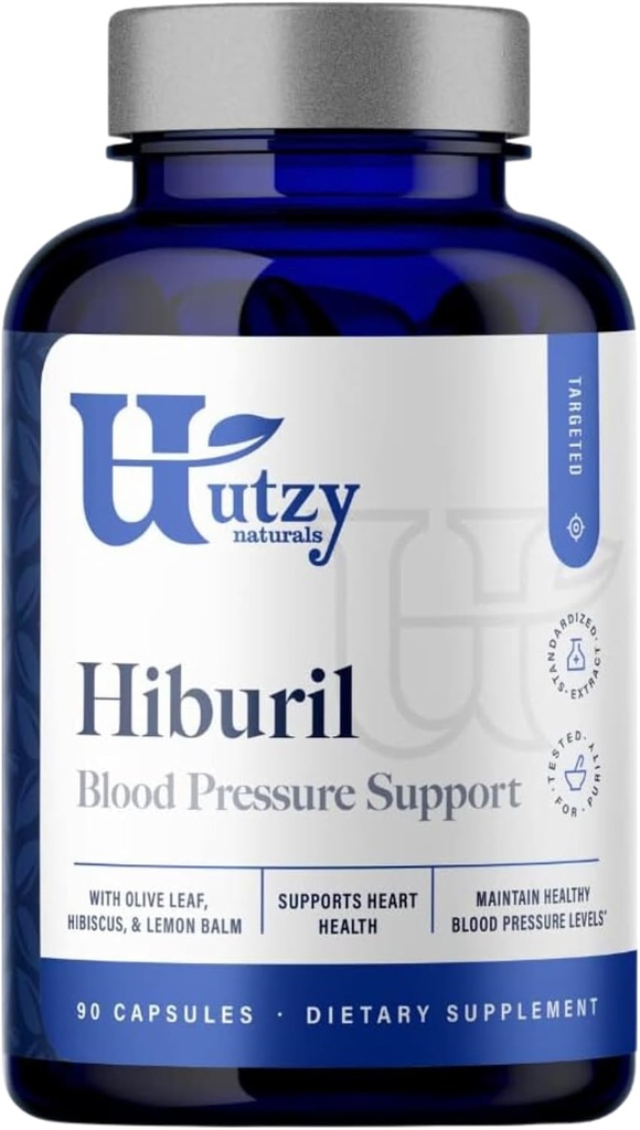 Utzy Naturals Hiburil | Blood Pressure Support Formula | with Olive Leaf Extract, Hibiscus Extract, & Lemon Balm לחלץ 90 קפסולות