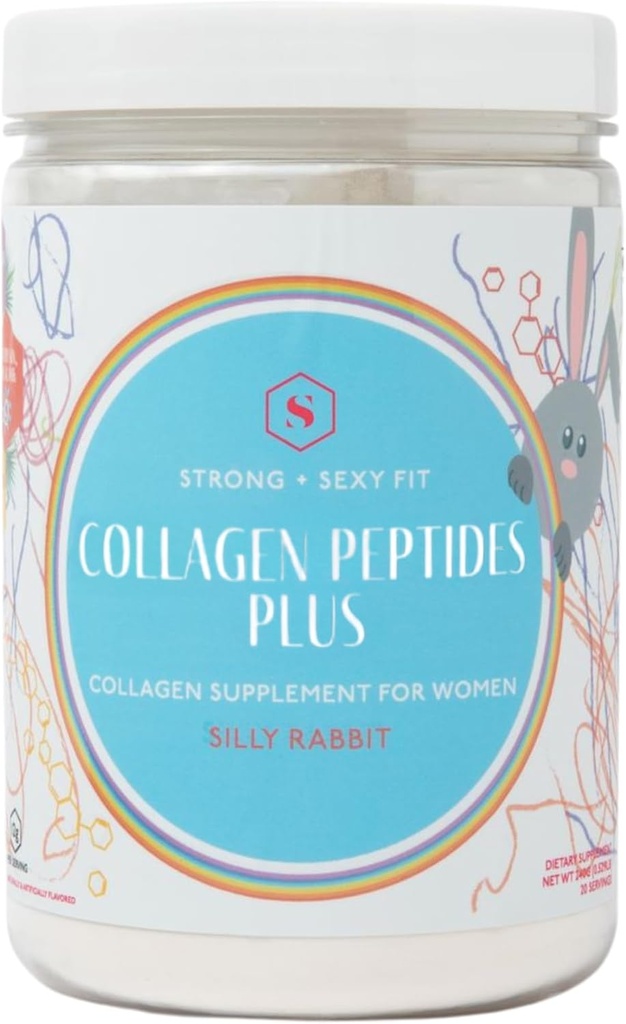 חזק + סקסי Fit Collagen Peptides פלוס אבקת עם Hyaluronic Acid ו ויטמין C, שיער נשים, עור, ריחות ותוספת תמיכה משותפת, Grass Fed Bovine Collagen, Silly Rabbit, 20-40 SVG