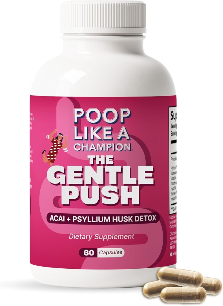 Poop Like a Champion Constipation Relief קפסולות - Acai, Psyllium Husk, ג'ינג'ר Root, Chlorella, Prebiotic בלגן, 60 קפסולות, תמיכה בתנועת Bowel, מקדם את תוספי בריאות Gut