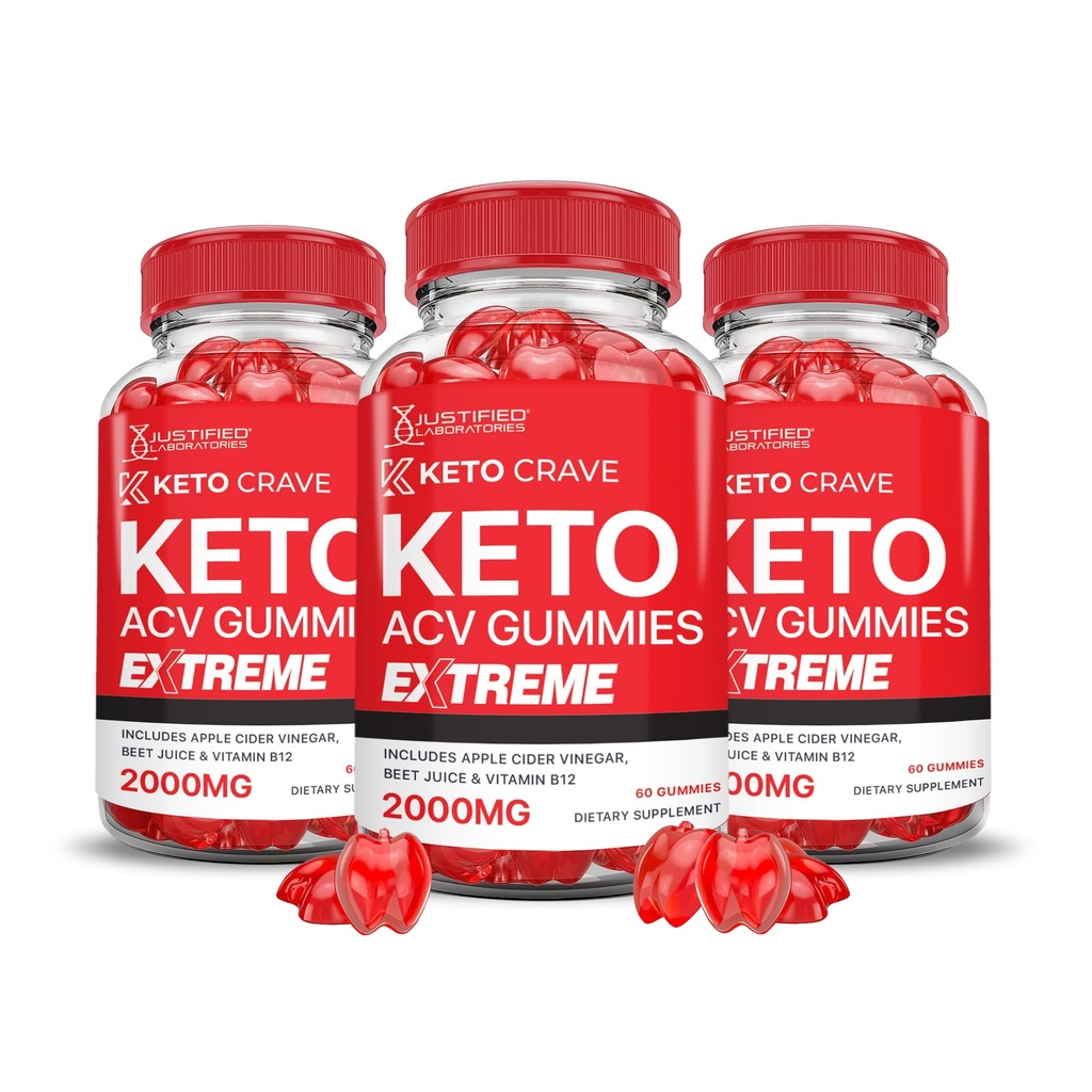 Justified Laboratories (3 Pack Keto Crave Keto ACV Gummies Extreme 2000MG Keto Crave Keto חניכיים מתקדמות פורמולה Apple Cider Vinegar עם אבקת מיץ Pomegranate B12 טבעוני non GMO 180mys