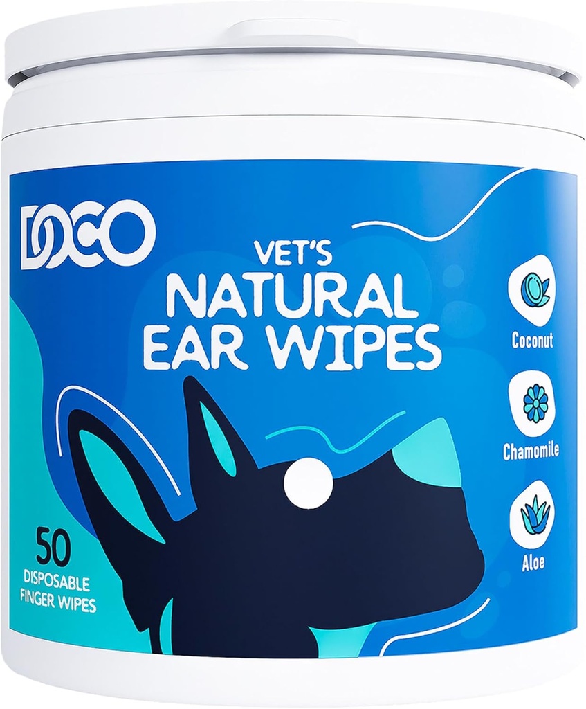 DOCO כלב אוזניים נקי יותר Wipes Finger ניקוי Kit for Dogs & Cats Eucalyptus, Chamomile & Aloe Cat ניקויer Soothes, Deodores & Helps Itchy אוזנייםs (50 הרוזן)