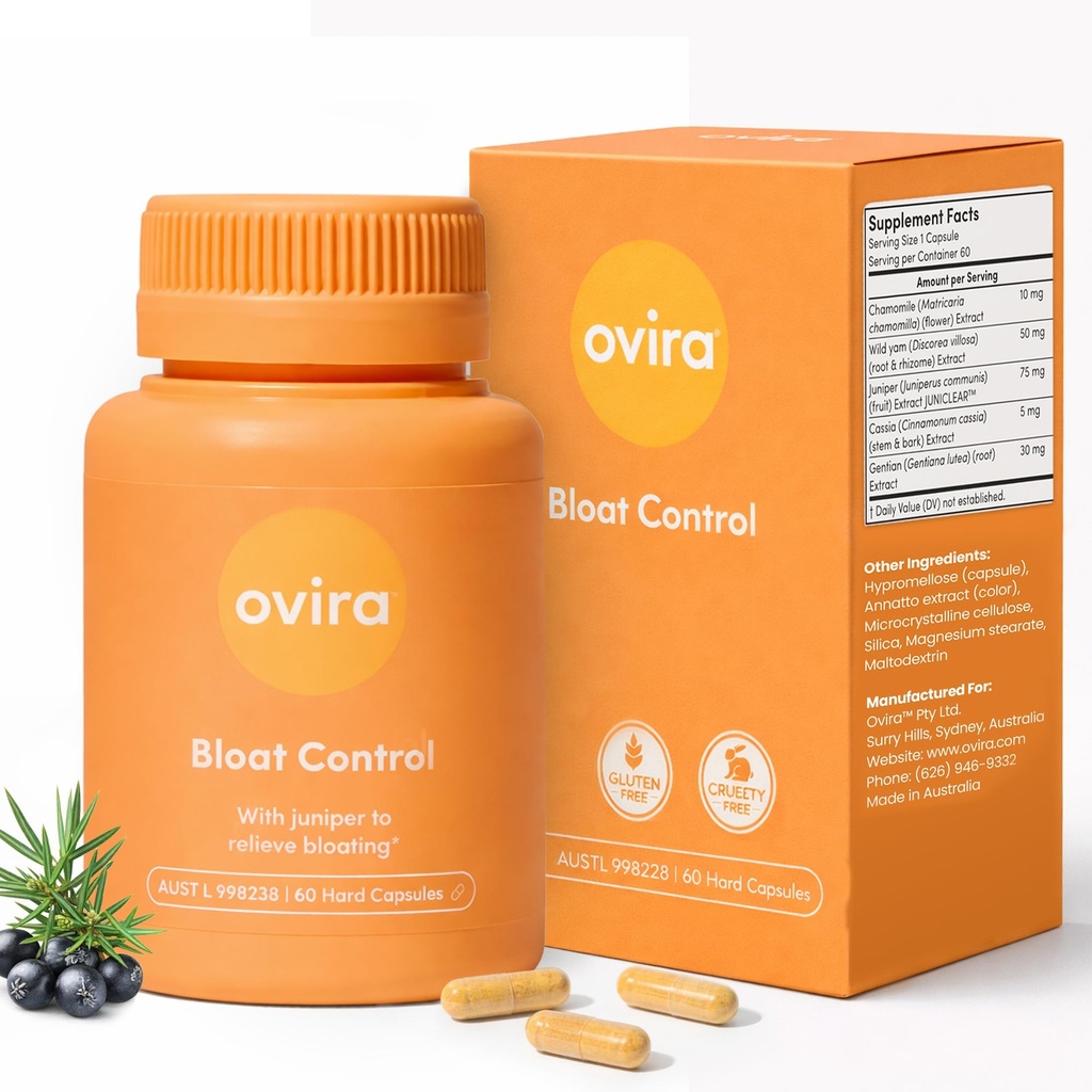 Ovira Bloat Control תוספת עם JUNICLEAR - 60 קפסולות עבור גז ו- Bloating הקלה; דיון יעיל עבור נשים וגברים | עזרה שימת מים וקידום בריאות העיכול - חבילת 1