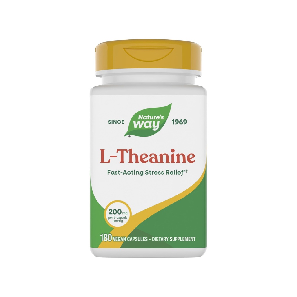 Nature's Way L-theanine, Stress Support *, מקדם הירגעות*, 200 מ"ג עבור משרת 2-Capsule, טבעוני, 180 קפסולות