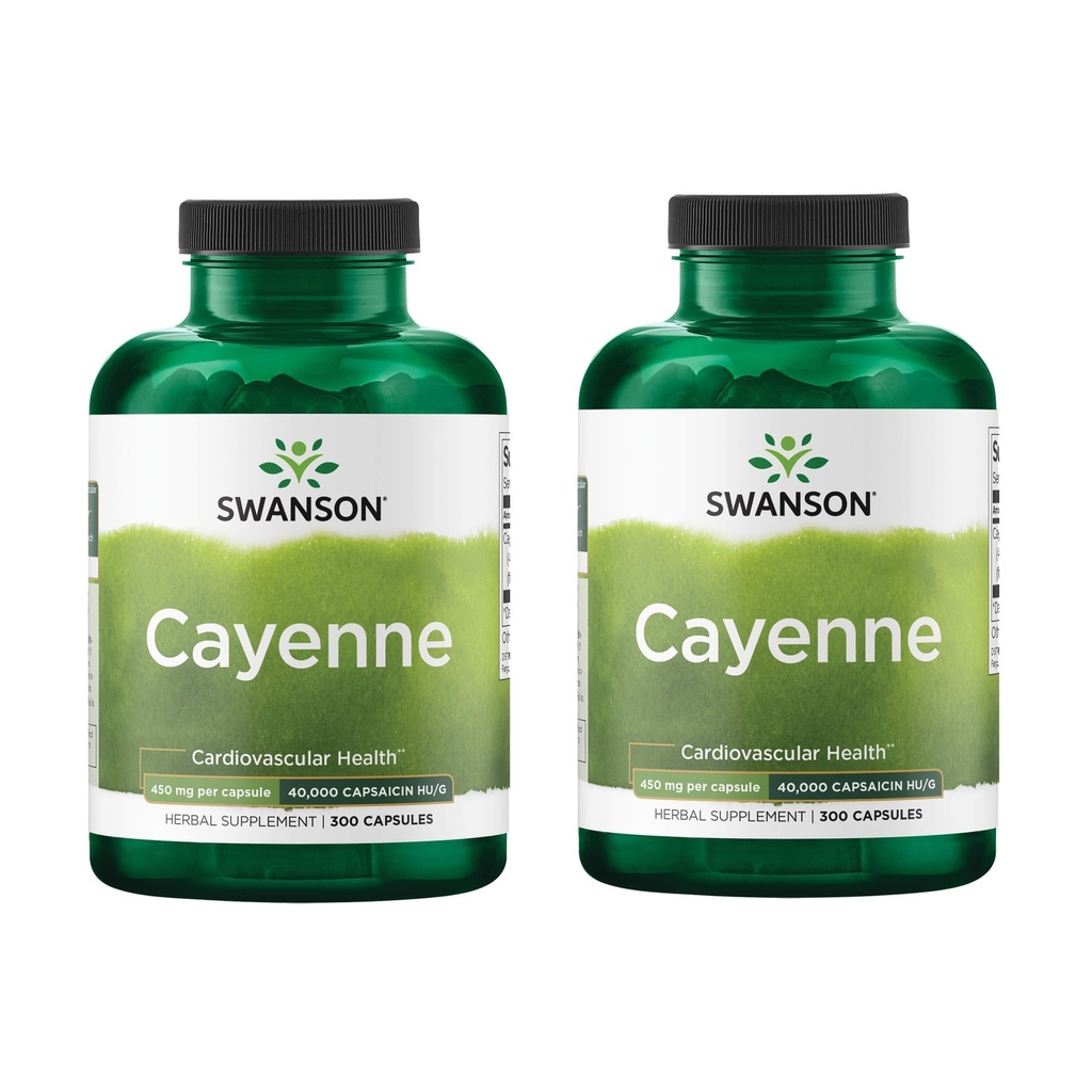 Swanson Cayenne - Herbal Supplementing Digest, Circulation & Metabolism Support - Natural Formula May Support Heart Health - (300 קפסולות, 450 מ"ג כל אחד) (2 Pack)