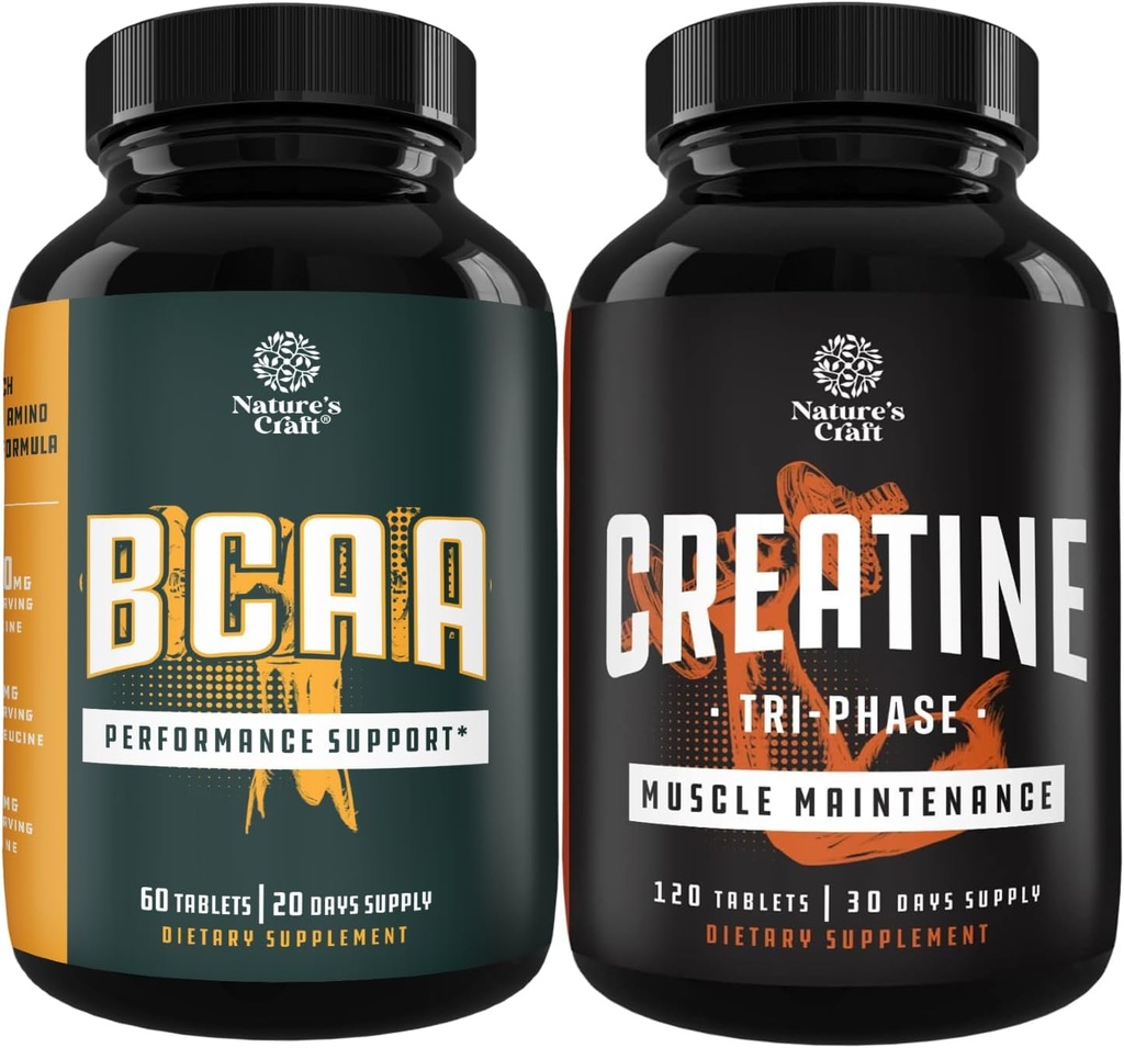 Bundle של שרשרת הזרוע Amino Acids תוסף וכוח גבוה Tri Phase Creatine Pills - טבעוני BCAA קפסולות פוסט עבודהout שריר התאוששות ותמיכה צמיחה - שריר מס מקבלר ושיקום השרירים