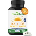 ForestLeaf ויטמין D3 + K2 (MK7) תוסף - MenaQ7 - Calcium ווויטמין D3 5000 IU Max Absorption - שיניים וכוח העצם, בריאות הלב, תמיכה במערכת החיסון - 60 קפסולות Veggie