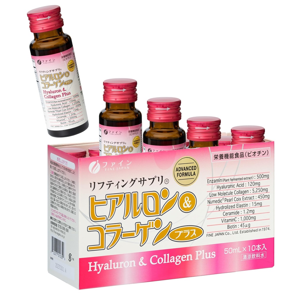 FINE JAPAN Hyaluron & Collagen Plus - תוסף סוכריות נוזלי עם ויטמין C, Hyaluronic Acid, פרל Coix, תומך בהשקת עור, אלסטיליות, שיער וניק בריאות - מיוצר ביפן, 17 fl oz oz oz oz oz oz oz oz oz oz oz oz oz oz oz oz oz oz oz oz oz oz
