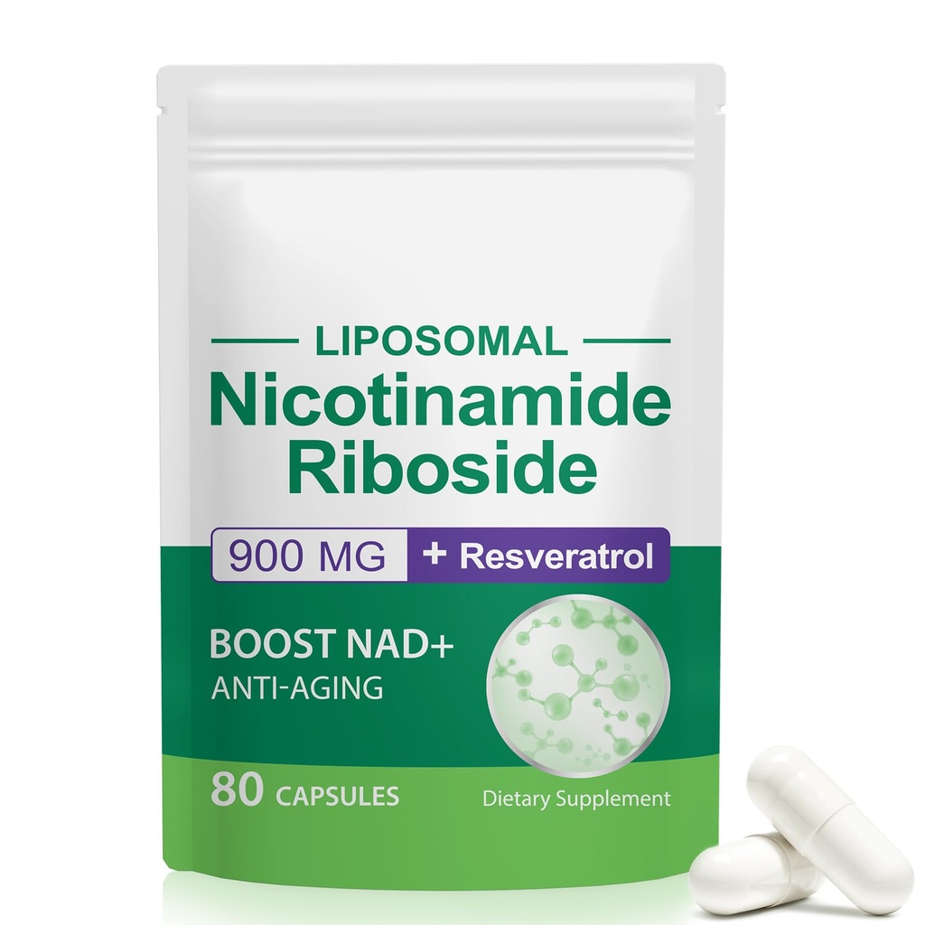 תוסף NAD, NAD+ Nicotinamide Riboside Resveratrol 900 מ"ג, תוספת תזונתית לתפקוד תאי בריא, NAD+ דלקים סלולריים הגנה ו Cctivates Anti-Aging Genes 80 קפסולות