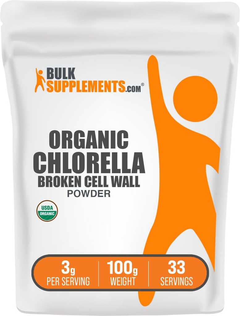 BulkSupplements.com אורגני אבקת Chlorella - Broken Cell Wall, אבקת סופר ירוק, תוסף Chlorella - Gluten Free, 3g לשרת, 100g (3.5 oz) (Pack of 1)