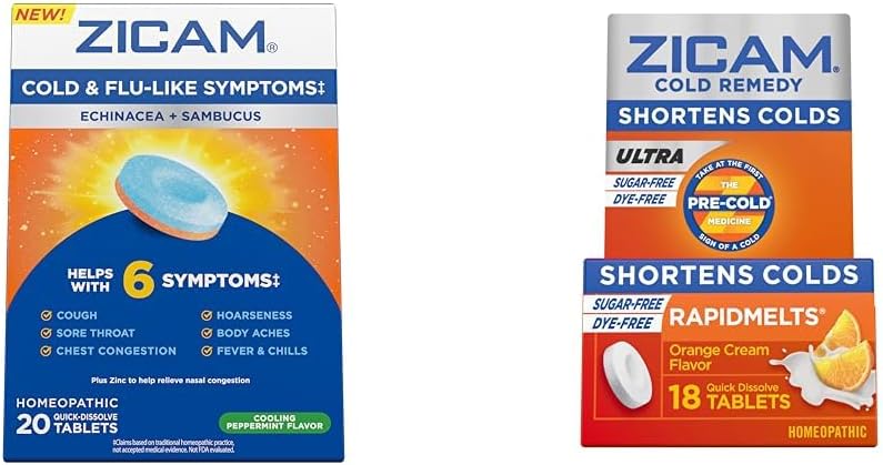 Zicam Cold & Flu סימפטומים 20 טבליות Ultra Cold Remedy Rapidmelts 18 הרוזן הומאופתי זינוק קר
