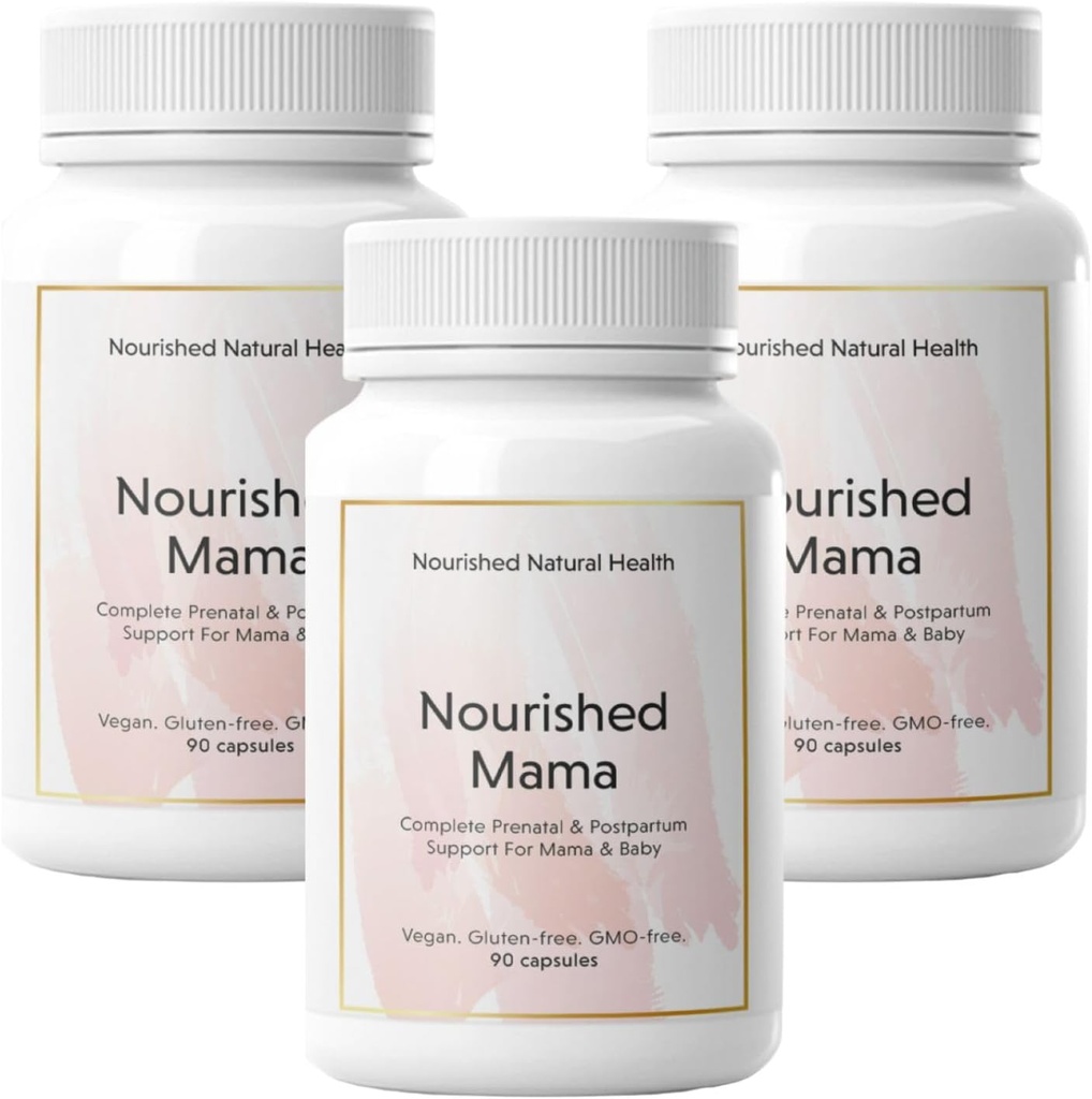 Nourished Mama Prenatal Multi ויטמין - טבעוני Multivitamin for Previewion, הריון, Postpartum ותמיכה הנקה - Iron-Free with Methylated Folate & High Dose Choline - 270 קפסולות