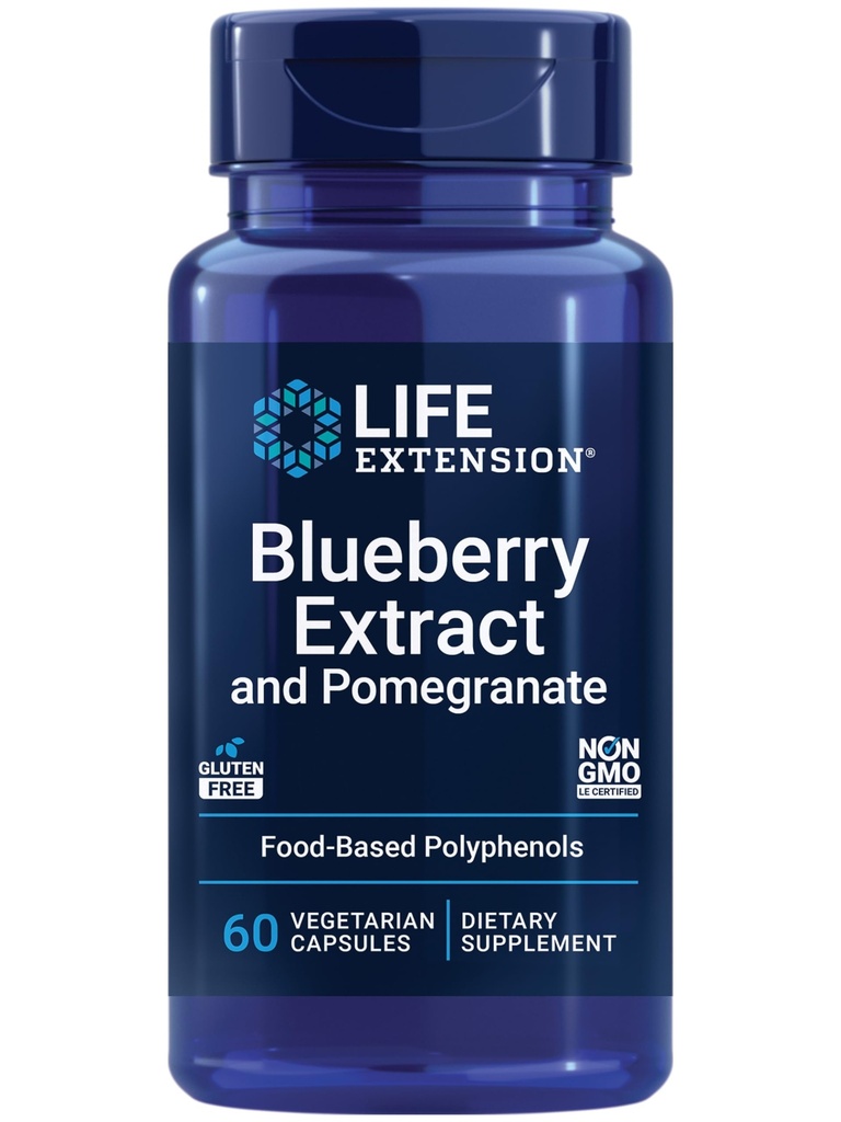 Life Extension Blueberry Extract and Pomegranate, Arterial Health Support, נוגד חמצון, גלוטן ללא תשלום, non-GMO, Vegetarian, 60 קפסולות צמחוניות
