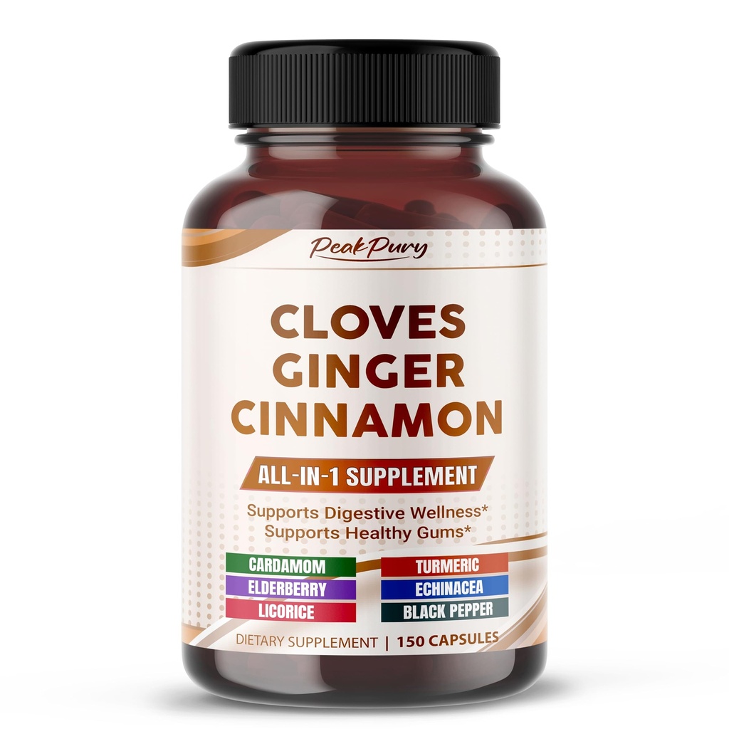 Ultra Cloves עם ג'ינג'ר & Cinnamon - All-in-1 תוספת לתמיכה בבריאות העיכול ובעל פה - Made in the USA - 150 קפסולות