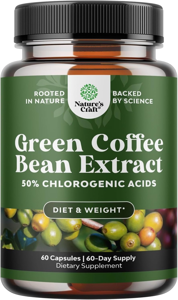 קפה ירוק טהור Bean Extract for Weight Loss Pills - תוספת תזונתית ל Burn Fat Curb Appetite ו Boost Metabolism for Men and Women - מכיל אנטיoxidants to Detox and ניקויse - 750 מ"ג קפסולות