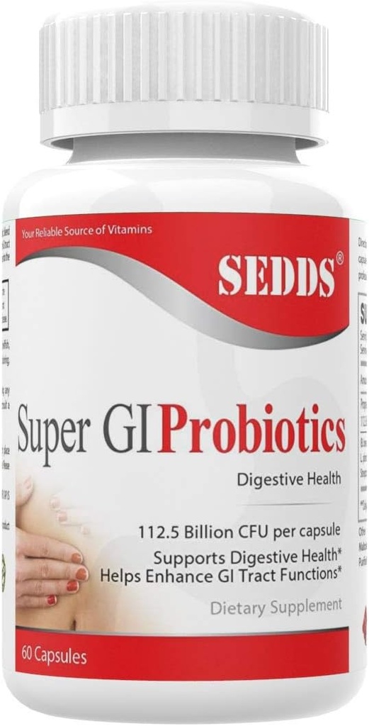 Super GI Probiotics 112.5 מיליארד CFU לתמיכה ב- Digestive Health & May Relieve Gastro מעיים Distress | keency 8 Strain Formula | 60 קפסולות
