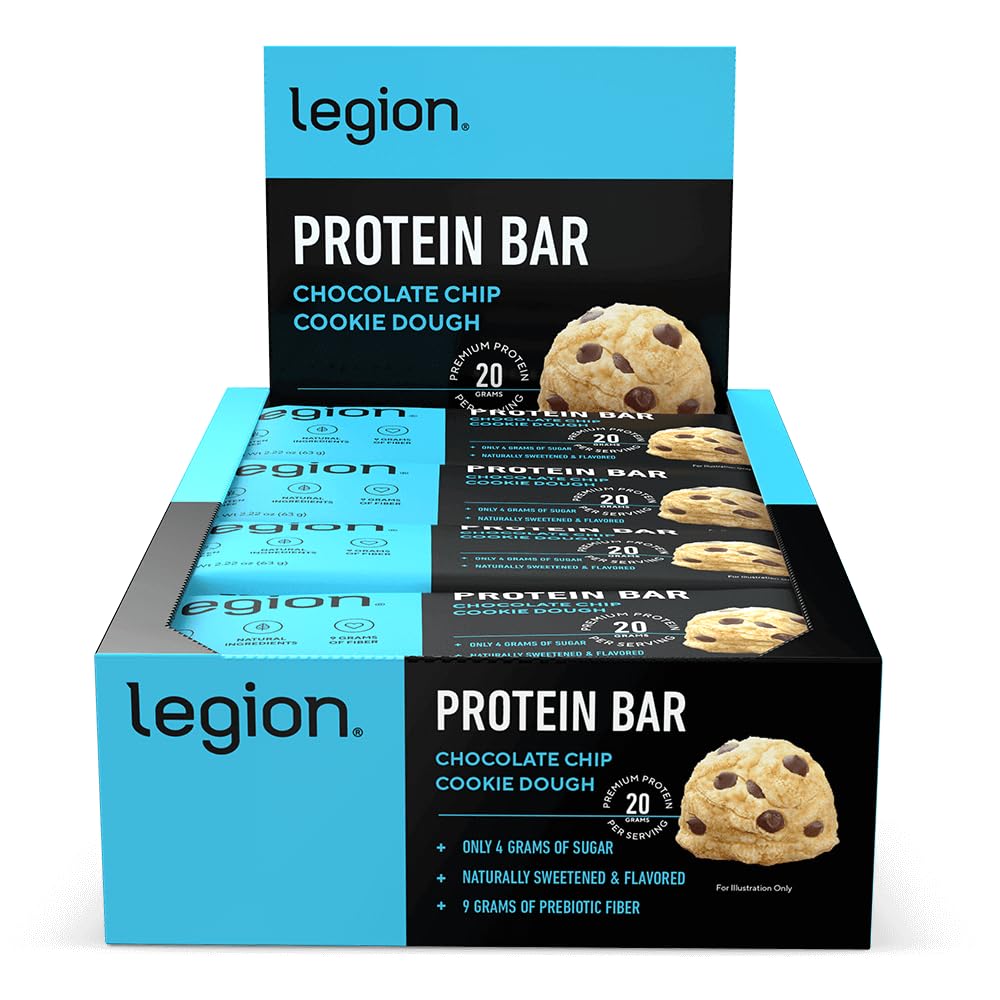 לגיון שוקולד צ'יפ Cookie Dough חלבון Bars Low Sugar חלבון גבוה עם Prebiotic סיבים - Soy-Free, Gluten Free, באופן טבעי משולם, שומן נמוך, בר חלבונים גבוה (12 Count)