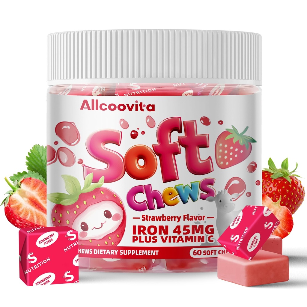 Iron Soft Chews תוסף עם ויטמין C | Strawberry Flavored