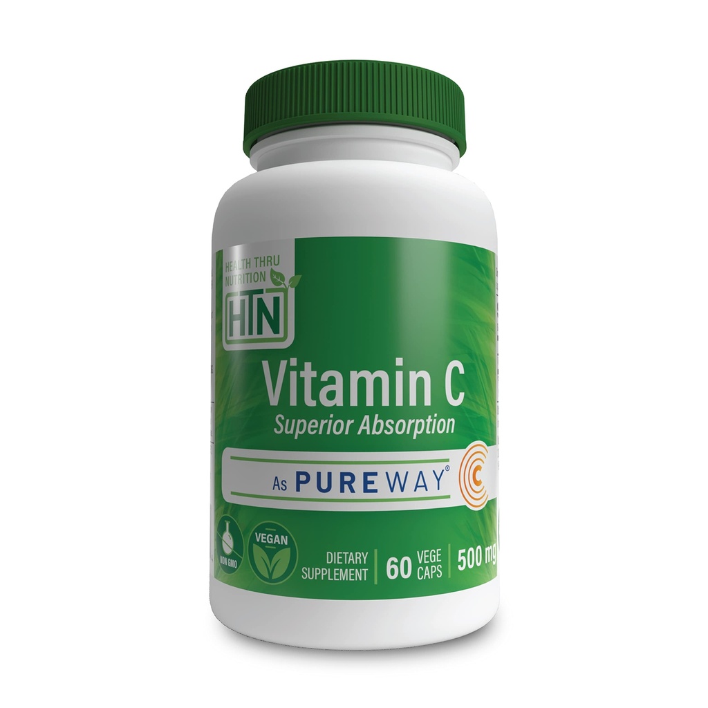 בריאות Thru Nutrition ויטמין-C 500 מ"ג כמו PureWay-C 60 Vegecaps Superior Absorption; פונקציונלית החיסון בריאה ותמיכה קולג'ן | 3rd Party Tested
