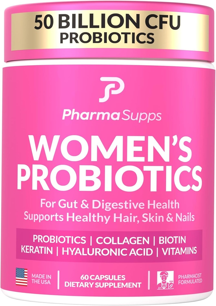 Probiotics של נשים מתקדמות לבריאות Gut עם שיער, עור, וציפורני ויטמינים תמיכה - 50 מיליארד CFU W / קוללגן, ביוטין וקריטין - פרוביוטיקה עבור בריאות העיכול ו- Bloating הקלה.