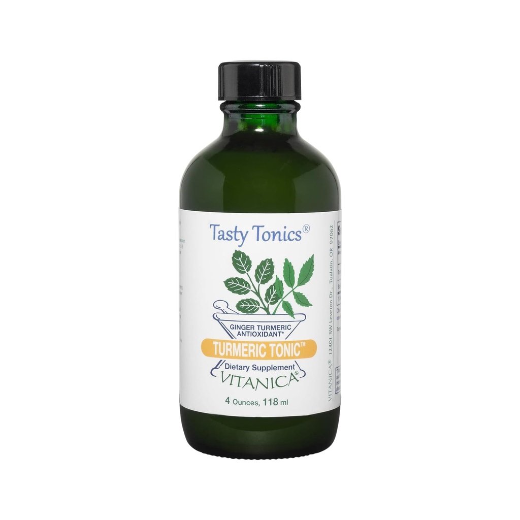 Vitanica, Turmeric Tonic, Non-GMO נוזל Turmeric Curcumin תוסף 1000 מ"ג, עם Black Pepper וג'ינג'ר, Antioxidant, Vegan, Gluten Free, 4 Ouncecece
