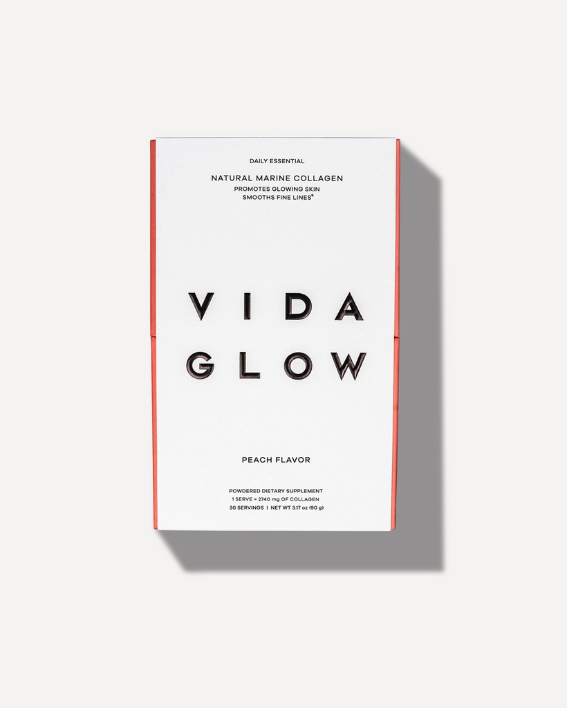 Vida Glow Marine Collagen אבקת - Anti Aging תוסף עם Collagen Peptides, מקדם Glowing Skin, נמרים חזקים, שיער בריא | 30 משרתים, Peach Flavor