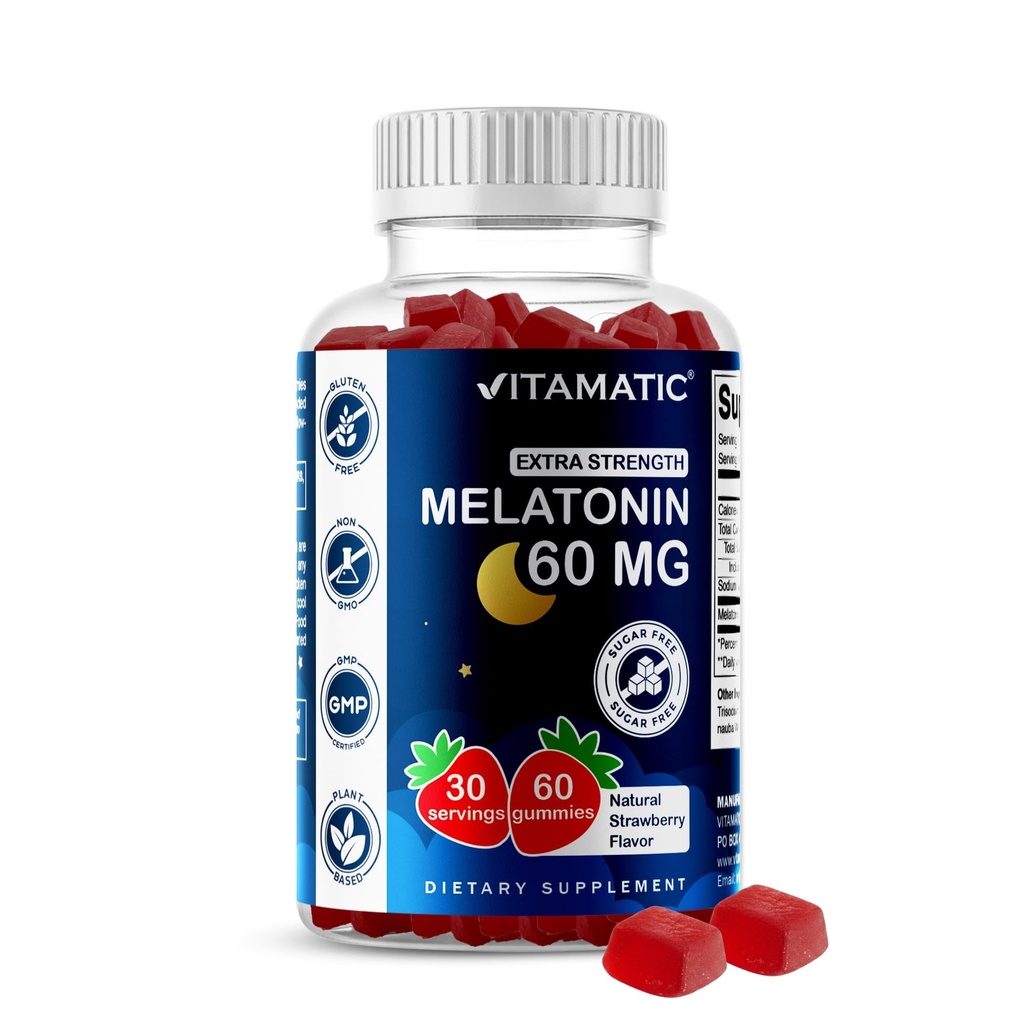 Vitamatic Sugar Free Melatonin 60 מ"ג - 60 חניכיים צמחוניות - תוסף non-Habit