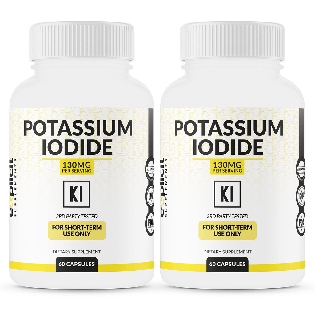 (2 Pack) Potassium Iodide קפסולות 130mg Dose - 60 משרתים - התמיכה וההגנה Thyroid - KI Potassium Iodine Thyroid תומך ויטמינים