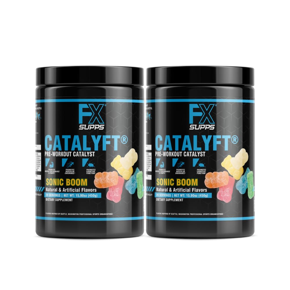 FXSUPPS Catalyft Pre-Workout אבקת לשתות עבור גברים ונשים, Sonic בום | תוספת דיאטנית לערבב עם Creatine & Beta-Alanine | עבור משאבת אנרגיה, רווח שרירים ו Focus, 40 משרתים (2 Pack)