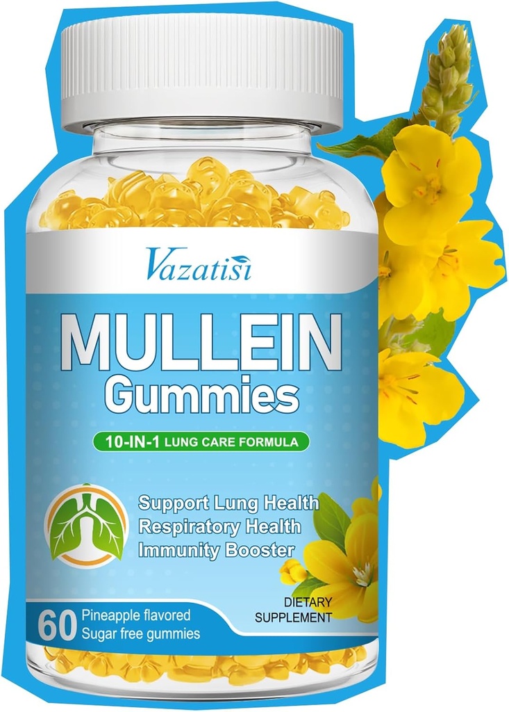 10 ב 1 מולליין חניכיים עבור Lungs, Mullein Leaf לחלץ עם Bromelain, Quercetin, Magnesium - תמיכה Lung ניקוי עבור נשימה בריאה, 60ct