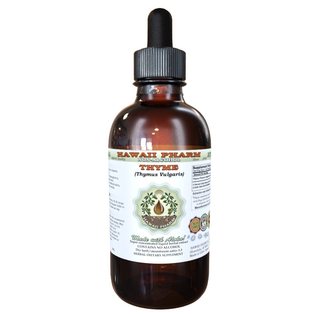 Hawaii Pharm Thyme Alcohol-Free Liquid Extract, Professional Grade, Small Batch Crafted Thyme (Thymus Vulgaris) Dried Leaf Glycerite Natural Herbal Supplement, 2 fl.oz